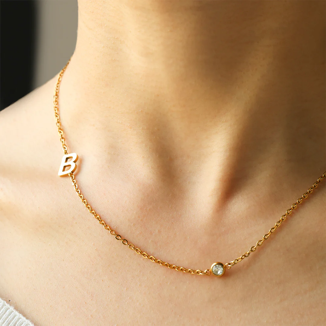 Initial Necklace with Diamond Accent - Image 8