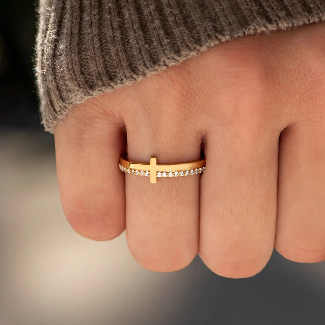 Let God Be In Control Golden Cross Ring - Image 6