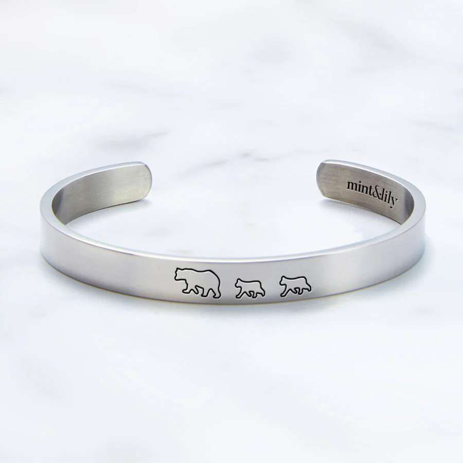 Mama Bear & Her Baby Bears Engraved Cuff Bracelet - Image 55