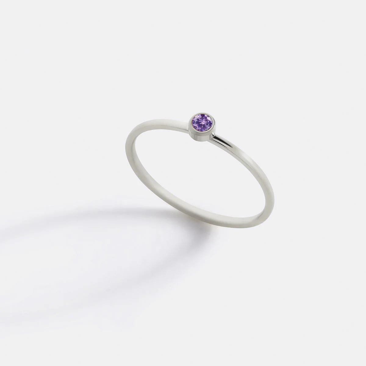 Minimalist Bezel-Set February Birthstone Stacking Band - Image 6