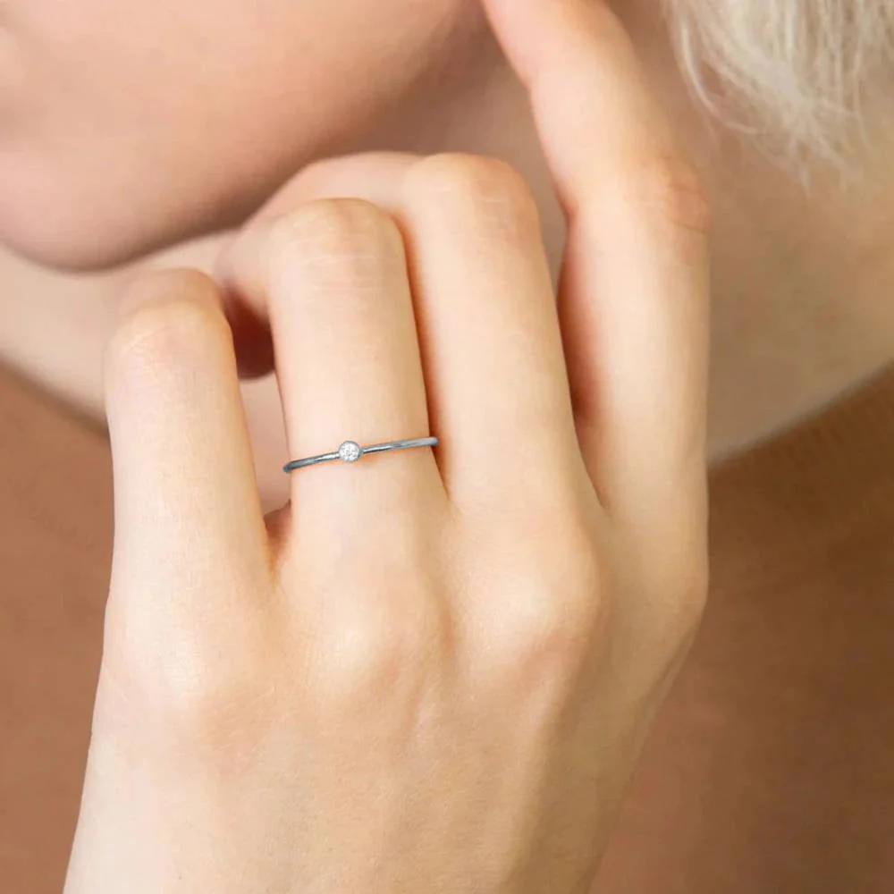 Minimalist Bezel-Set February Birthstone Stacking Band - Image 7
