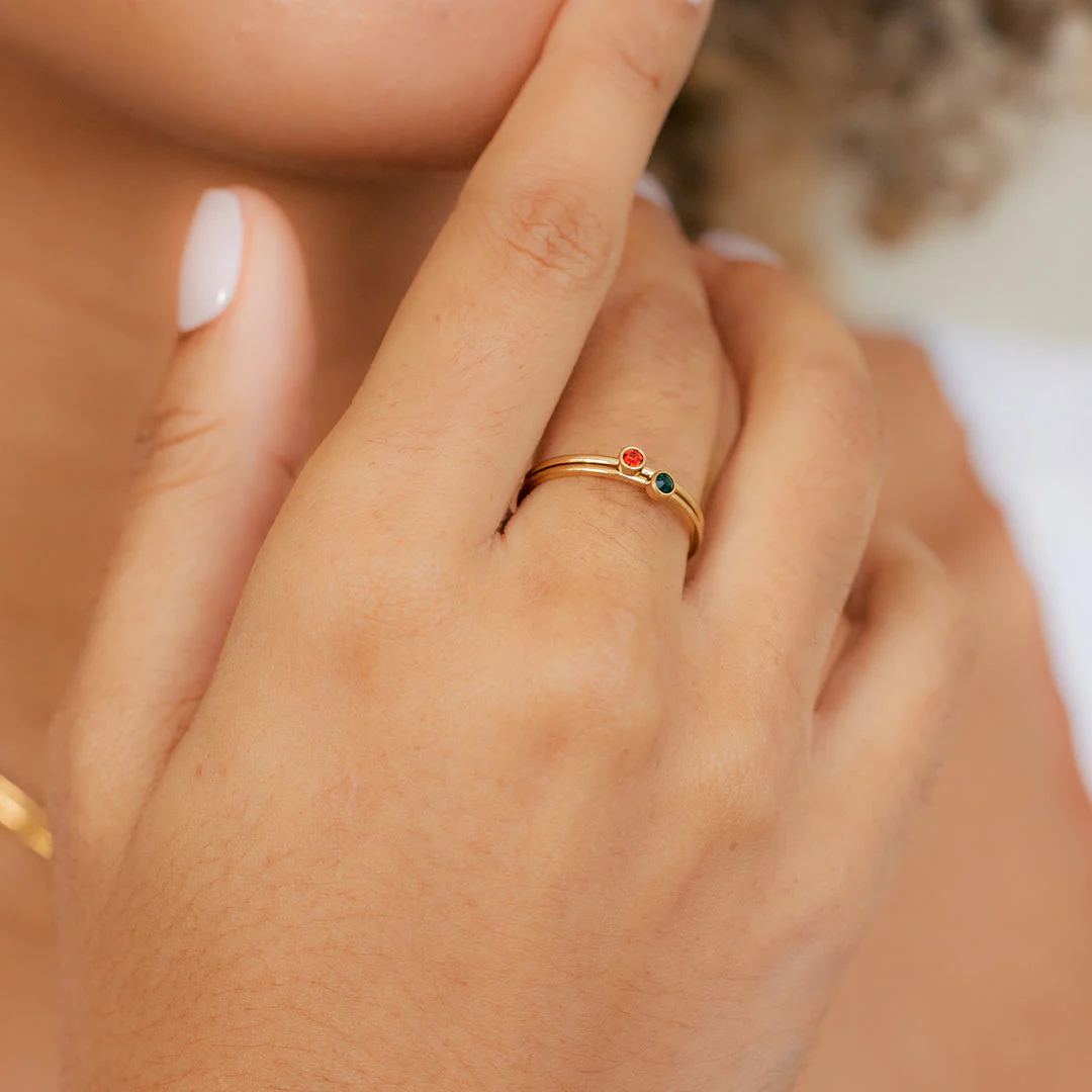 Minimalist Bezel-Set May Birthstone Stacking Band - Image 3