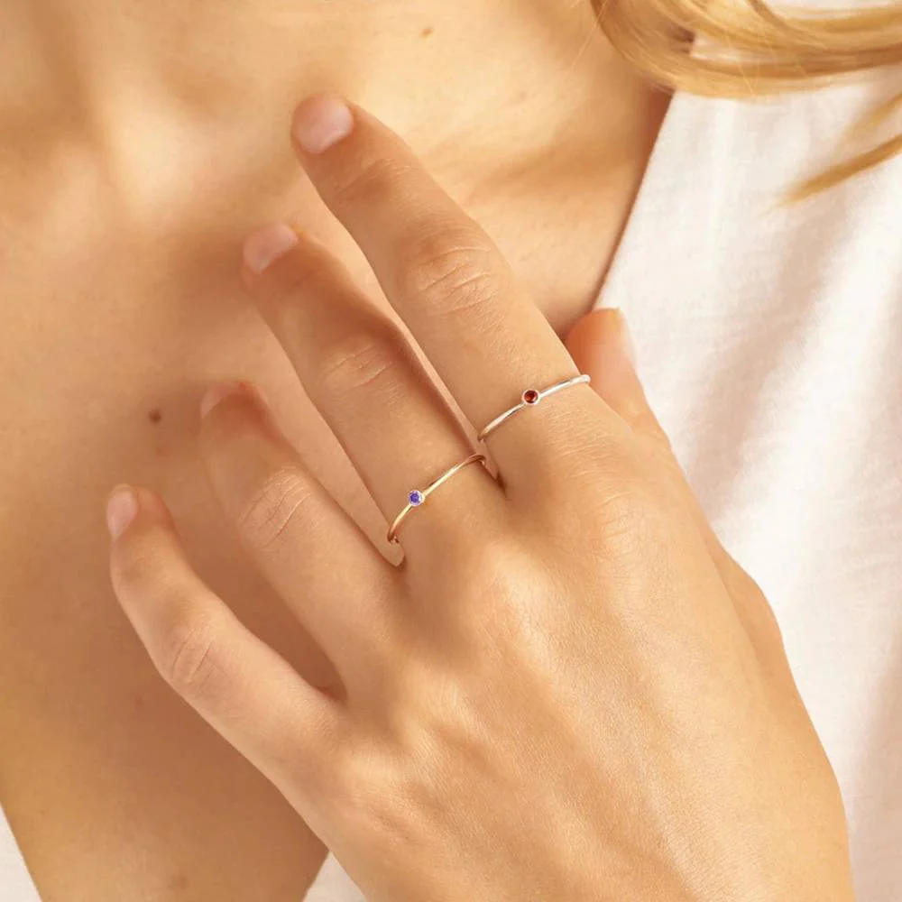 Minimalist Bezel-Set Birthstone Stacking Band - Image 3