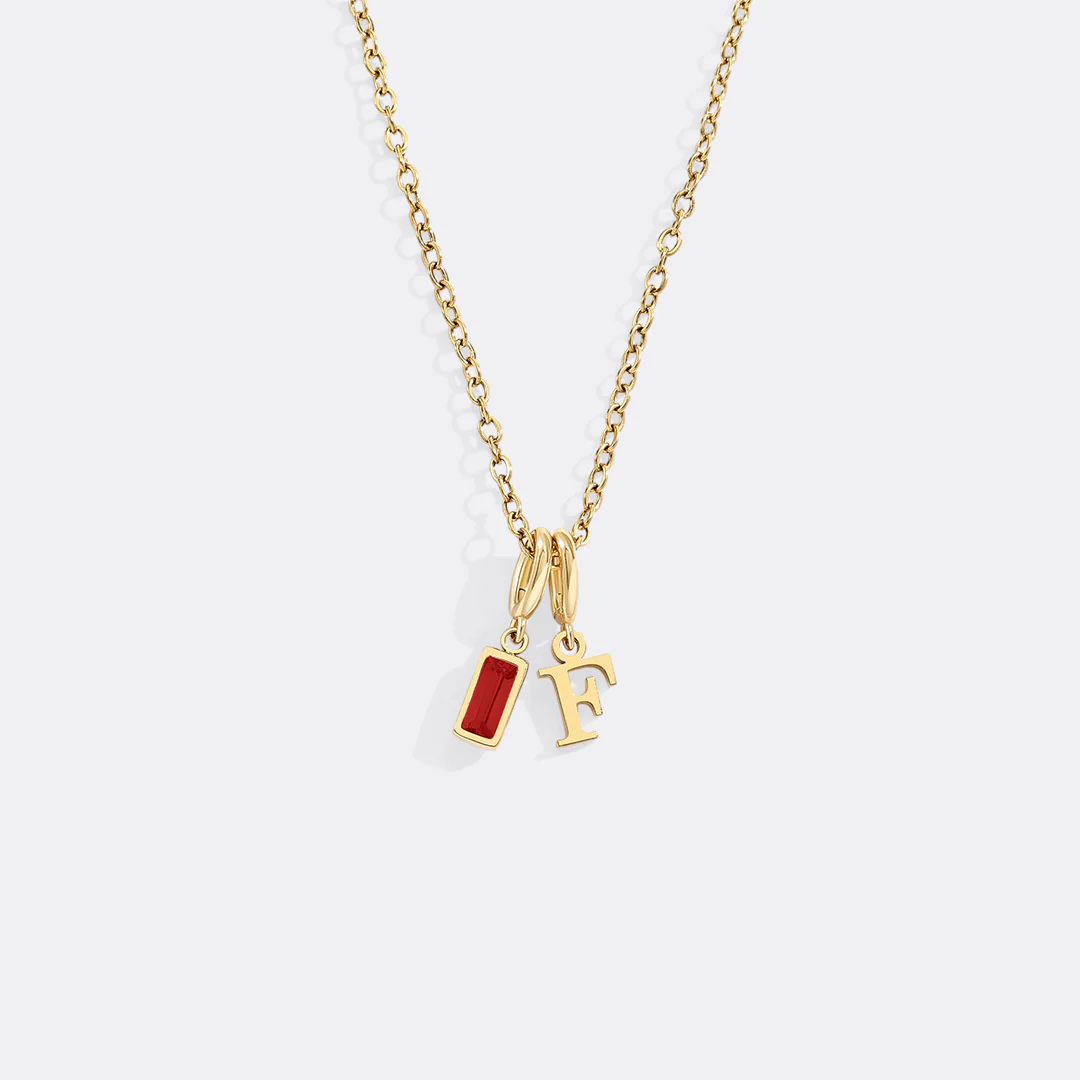Minimalist Initial Necklace with Birthstone Charm - Image 12
