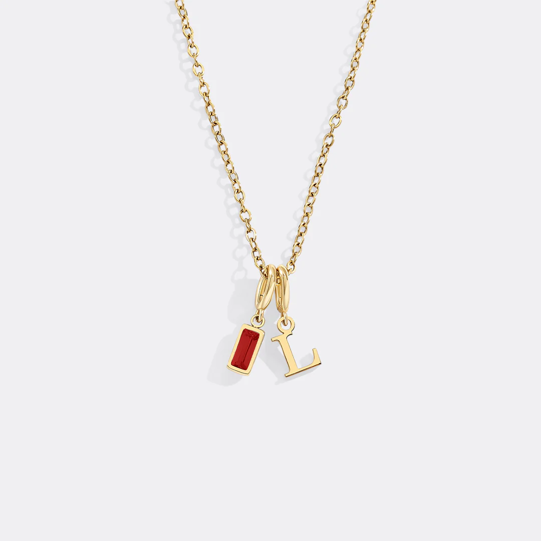 Minimalist Initial Necklace with Birthstone Charm - Image 22