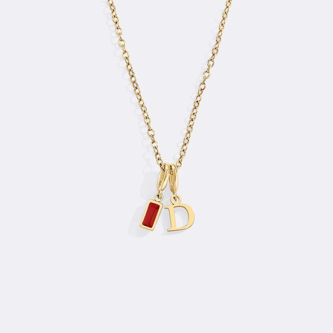 Minimalist Initial Necklace with Birthstone Charm - Image 9