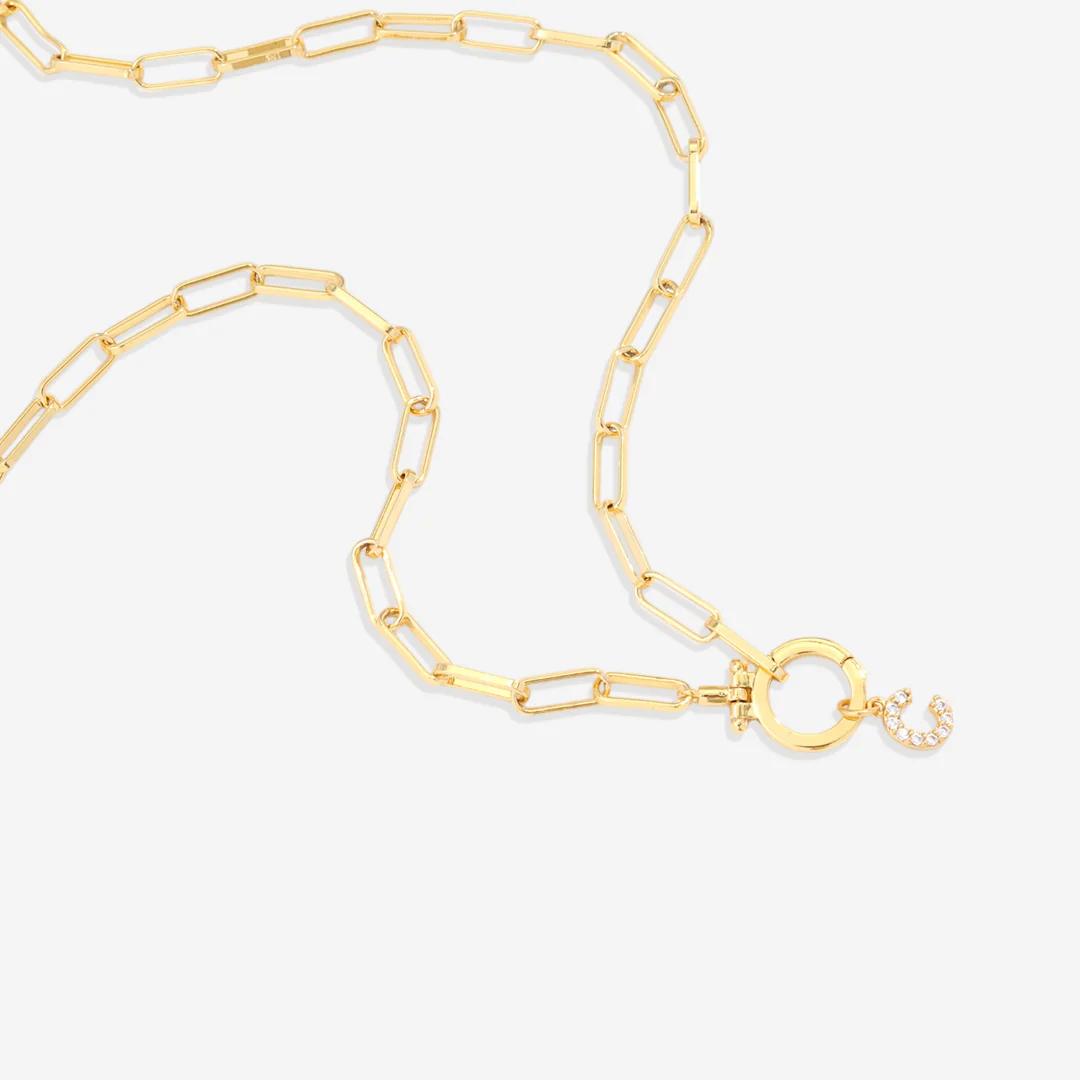 Mint Paperclip Necklace with Pave Initial Charm - Image 14