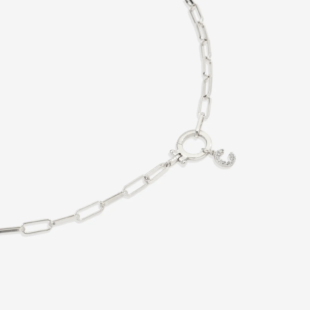 Mint Paperclip Necklace with Pave Initial Charm - Image 25