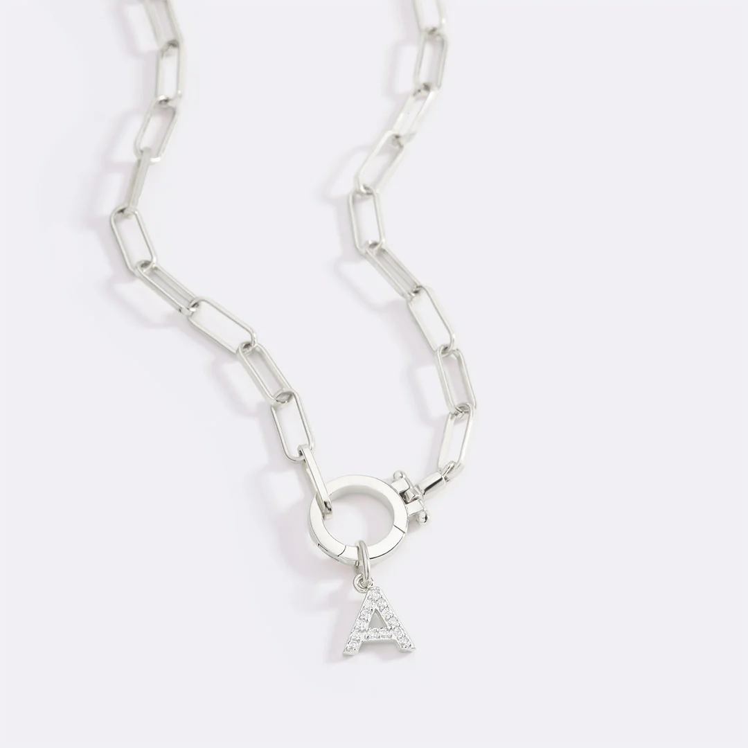 Mint Paperclip Necklace with Pave Initial Charm - Image 4