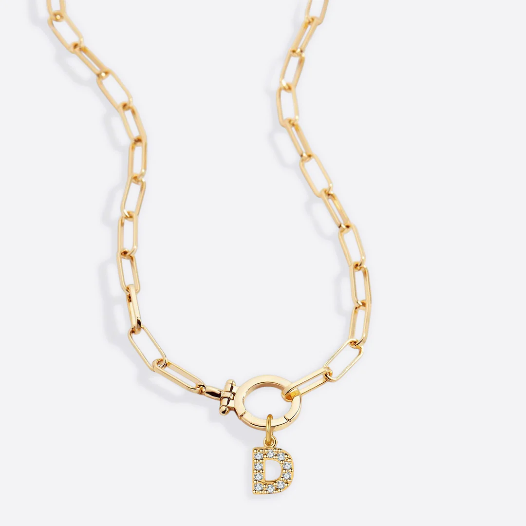 Mint Paperclip Necklace with Pave Initial Charm - Image 42