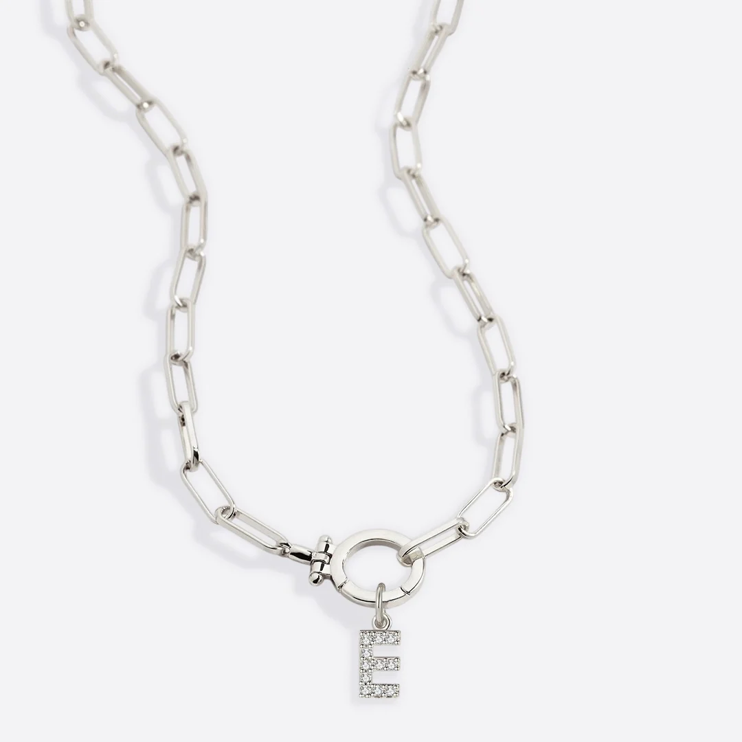 Mint Paperclip Necklace with Pave Initial Charm - Image 43