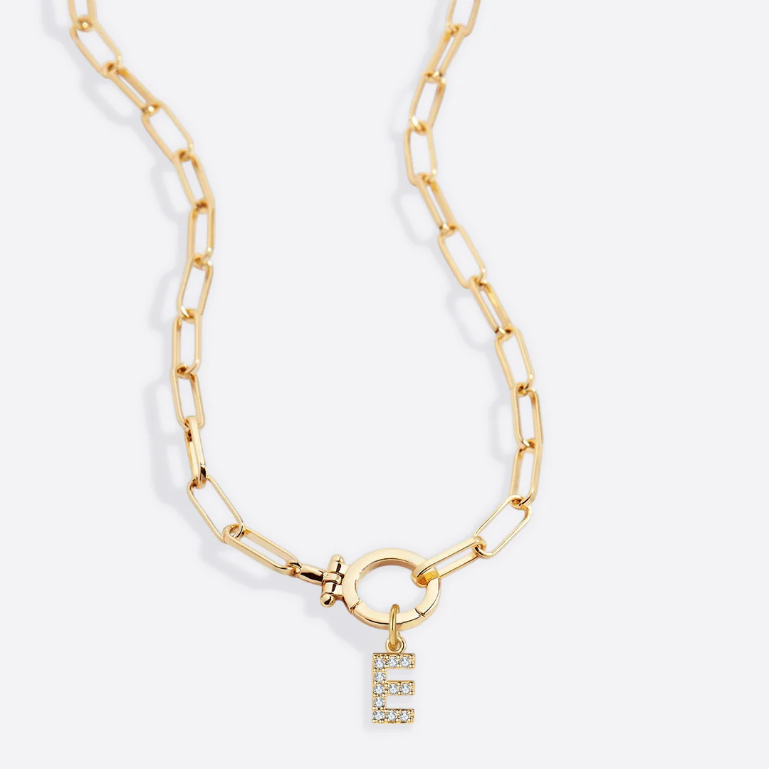 Mint Paperclip Necklace with Pave Initial Charm - Image 44