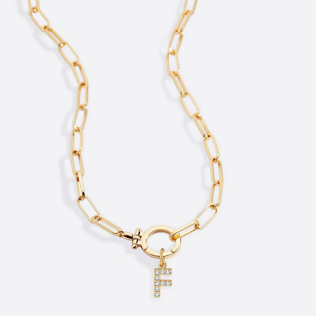 Mint Paperclip Necklace with Pave Initial Charm - Image 46