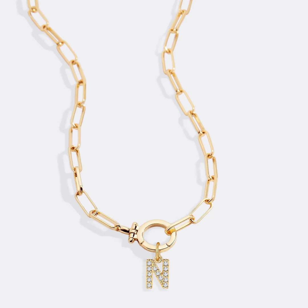 Mint Paperclip Necklace with Pave Initial Charm - Image 62