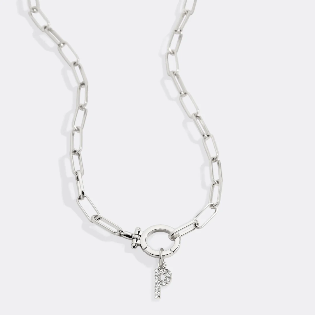 Mint Paperclip Necklace with Pave Initial Charm - Image 65
