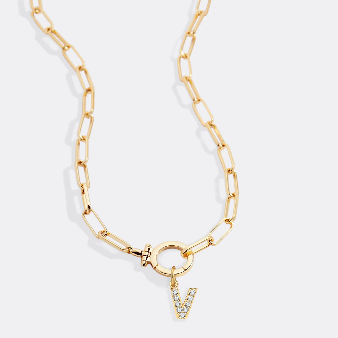 Mint Paperclip Necklace with Pave Initial Charm - Image 78