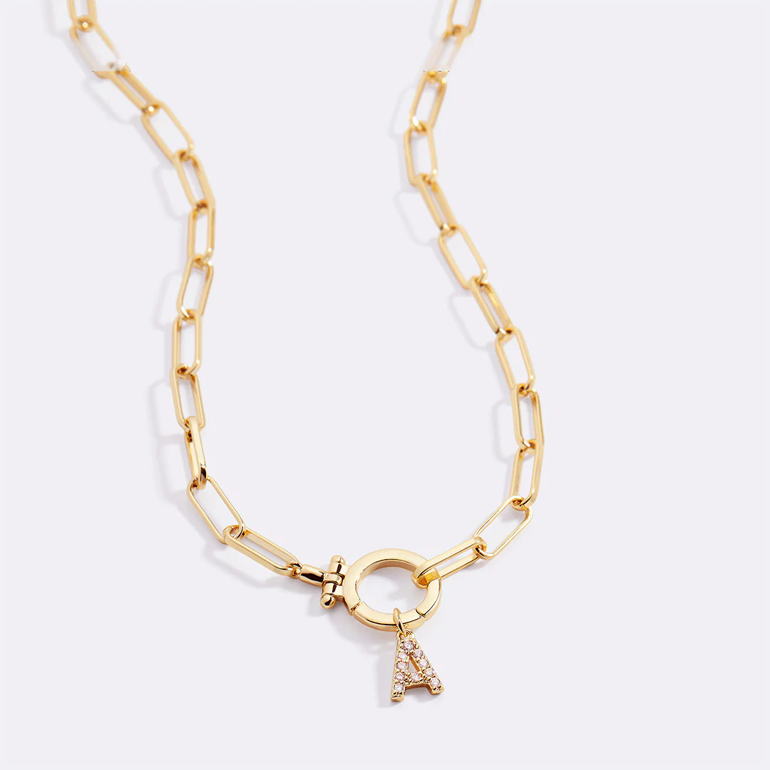 Mint Paperclip Necklace with Pave Initial Charm - Image 9