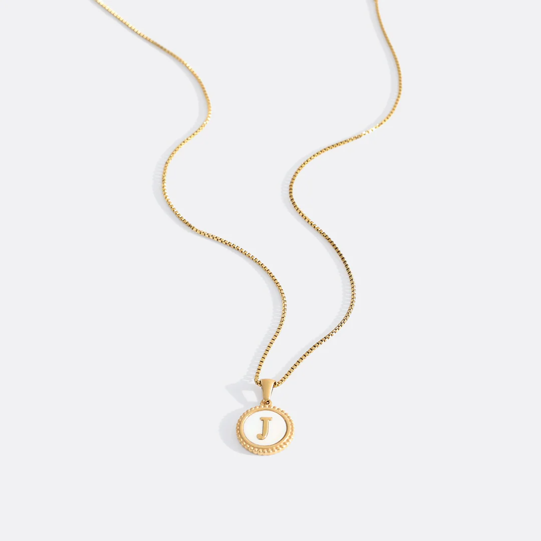 Mother of Pearl Disc Letter Necklace with Box Chain - Image 16