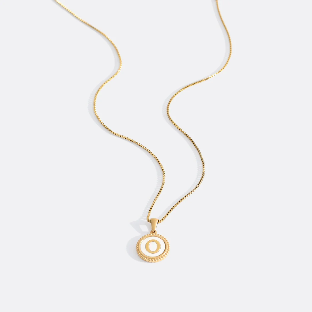 Mother of Pearl Disc Letter Necklace with Box Chain - Image 21