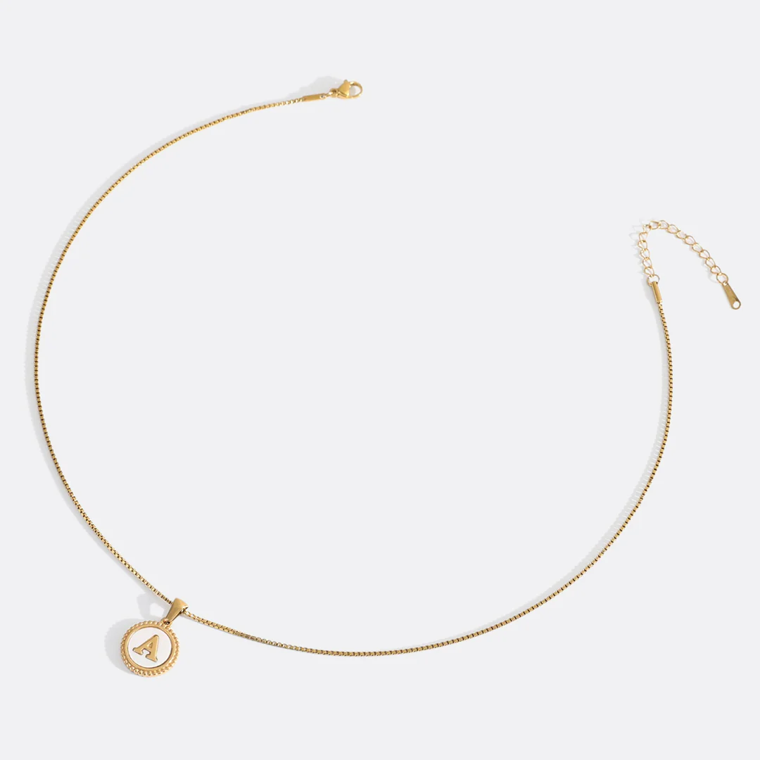Mother of Pearl Disc Letter Necklace with Box Chain - Image 33