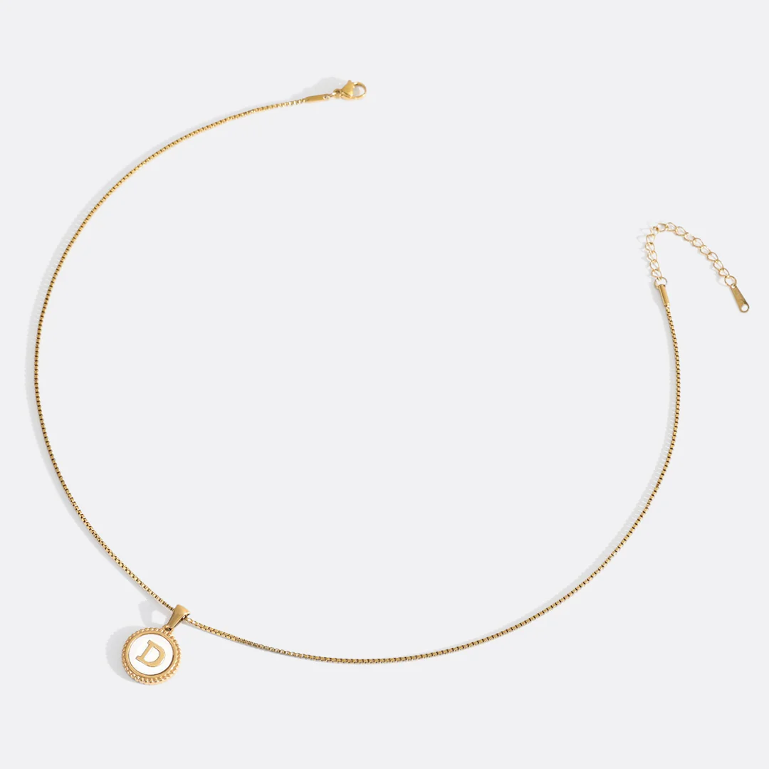 Mother of Pearl Disc Letter Necklace with Box Chain - Image 36