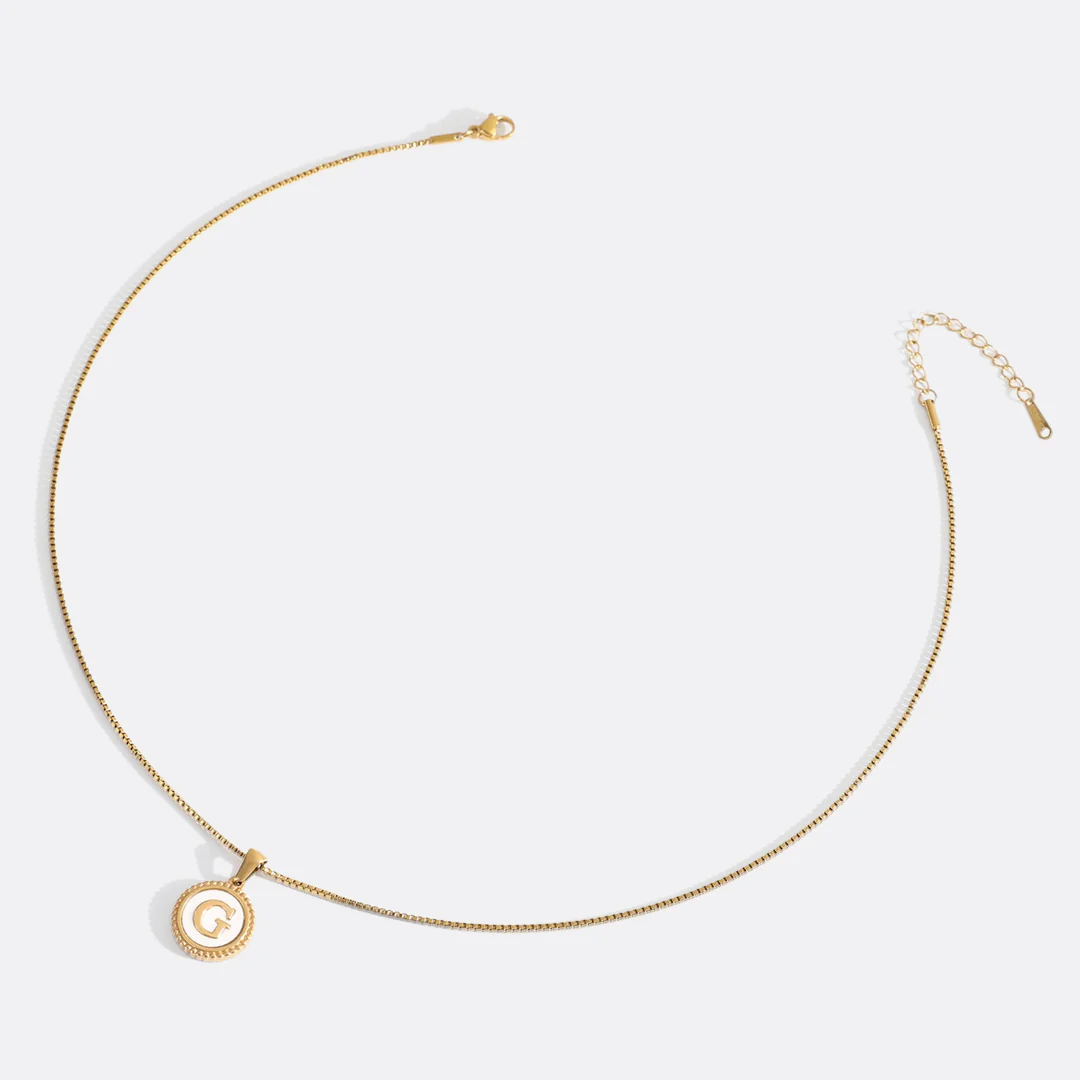Mother of Pearl Disc Letter Necklace with Box Chain - Image 39