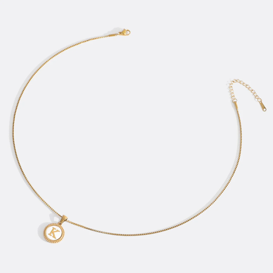 Mother of Pearl Disc Letter Necklace with Box Chain - Image 43