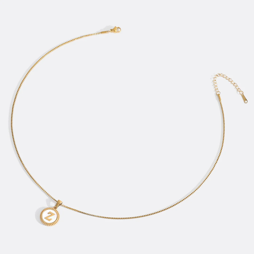 Mother of Pearl Disc Letter Necklace with Box Chain - Image 58