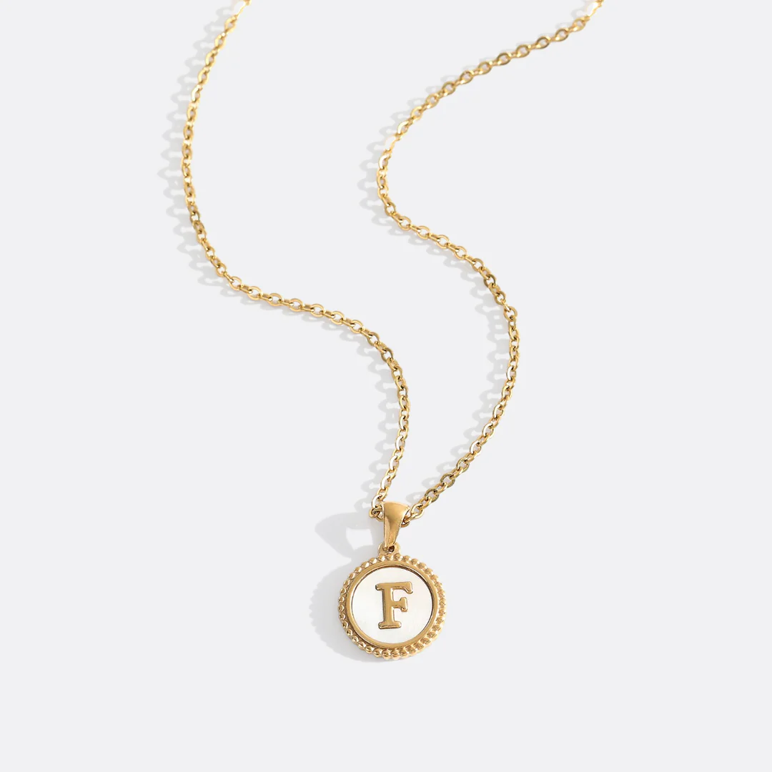 Mother of Pearl Disc Letter Necklace with Cable Chain - Image 15