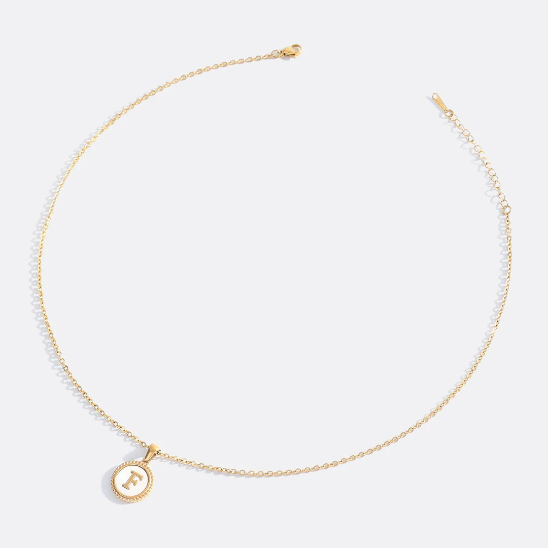 Mother of Pearl Disc Letter Necklace with Cable Chain - Image 16
