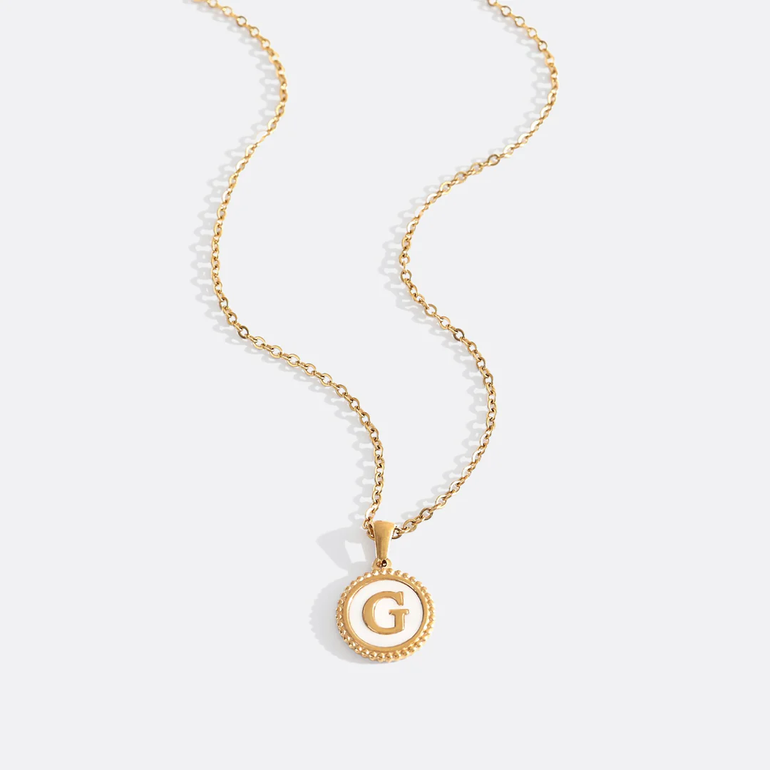 Mother of Pearl Disc Letter Necklace with Cable Chain - Image 17