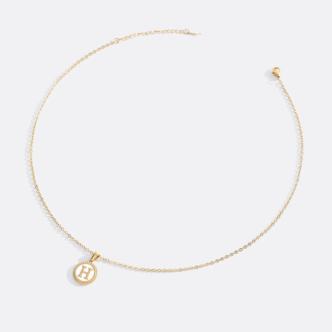 Mother of Pearl Disc Letter Necklace with Cable Chain - Image 21
