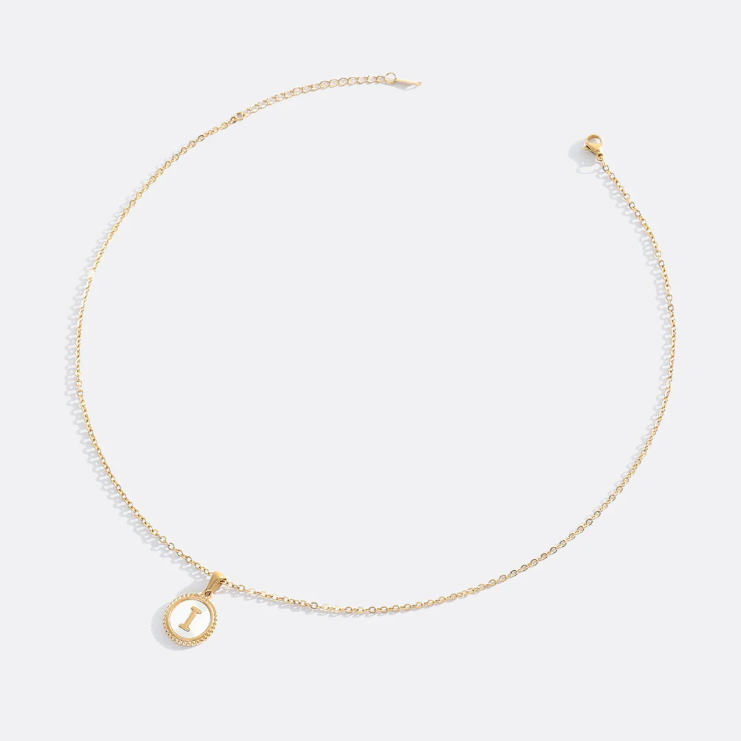 Mother of Pearl Disc Letter Necklace with Cable Chain - Image 23
