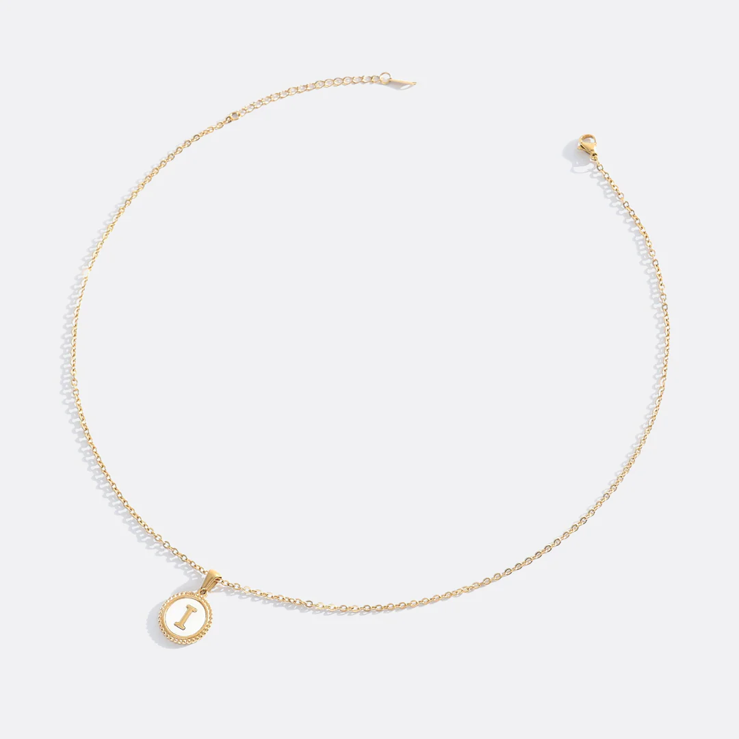 Mother of Pearl Disc Letter Necklace with Cable Chain - Image 24