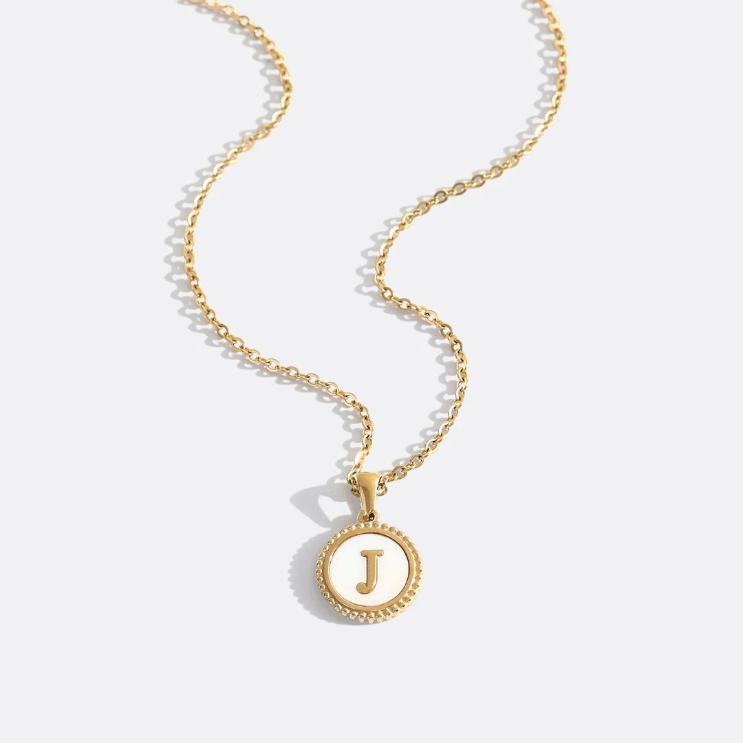 Mother of Pearl Disc Letter Necklace with Cable Chain - Image 25