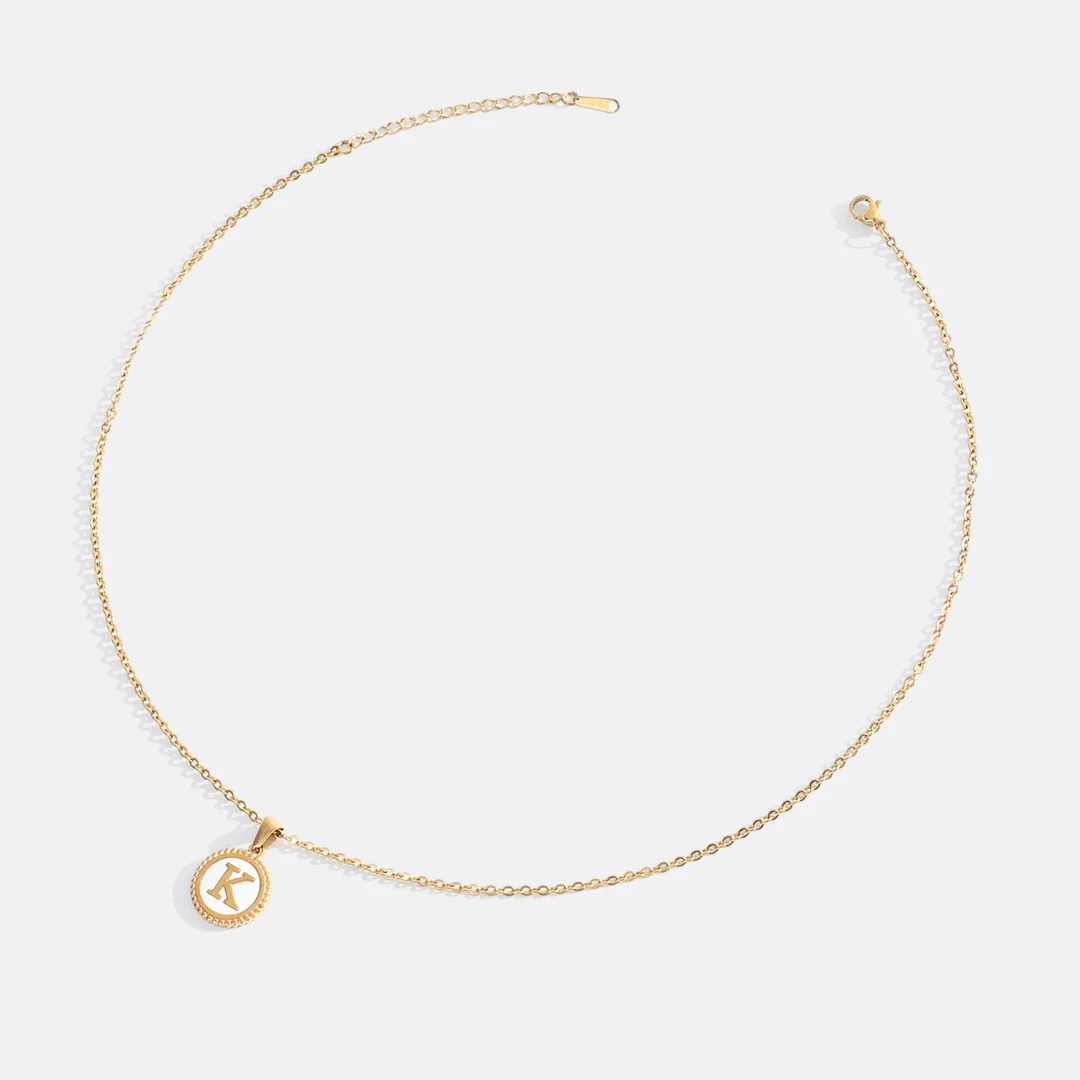 Mother of Pearl Disc Letter Necklace with Cable Chain - Image 28