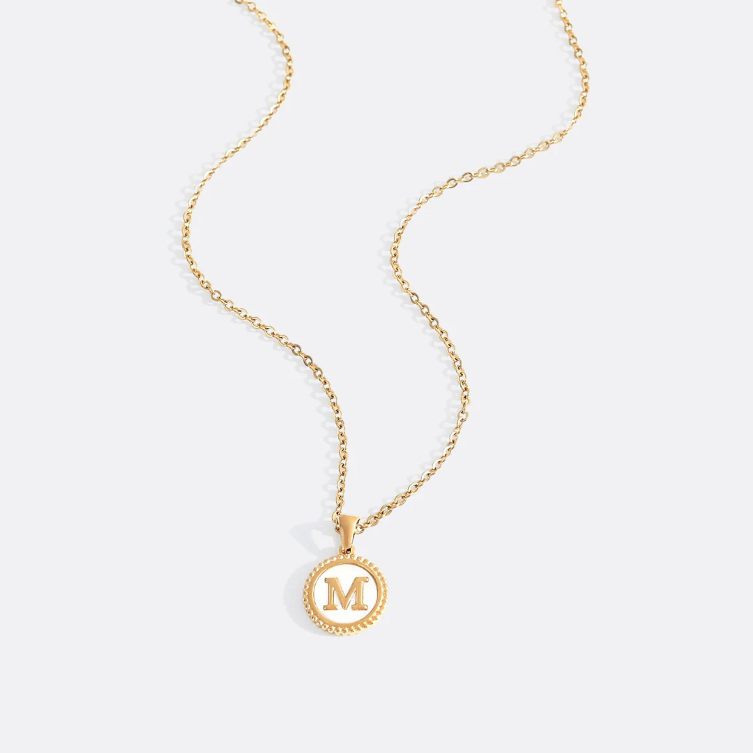 Mother of Pearl Disc Letter Necklace with Cable Chain - Image 31