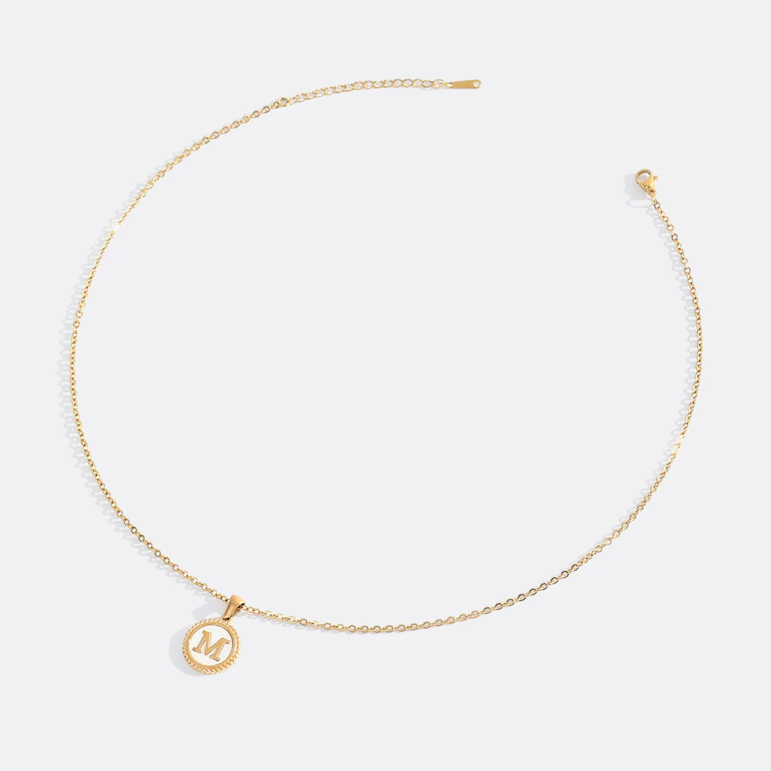 Mother of Pearl Disc Letter Necklace with Cable Chain - Image 32