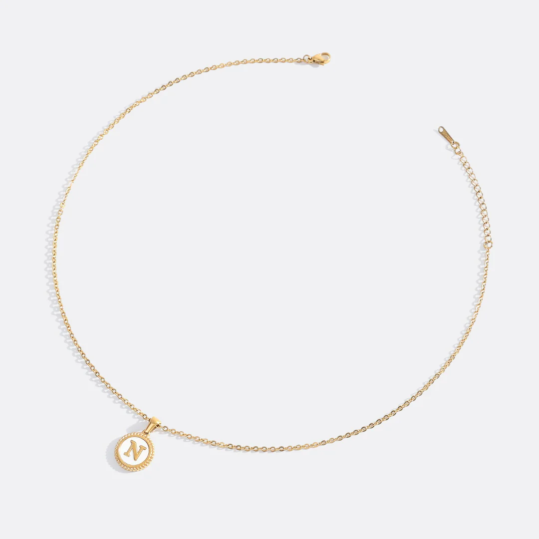 Mother of Pearl Disc Letter Necklace with Cable Chain - Image 34