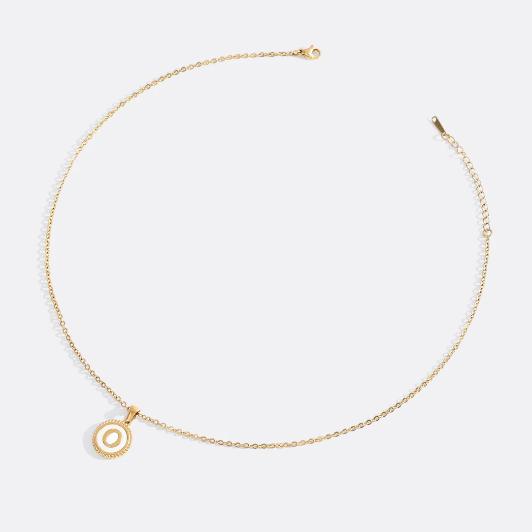 Mother of Pearl Disc Letter Necklace with Cable Chain - Image 36