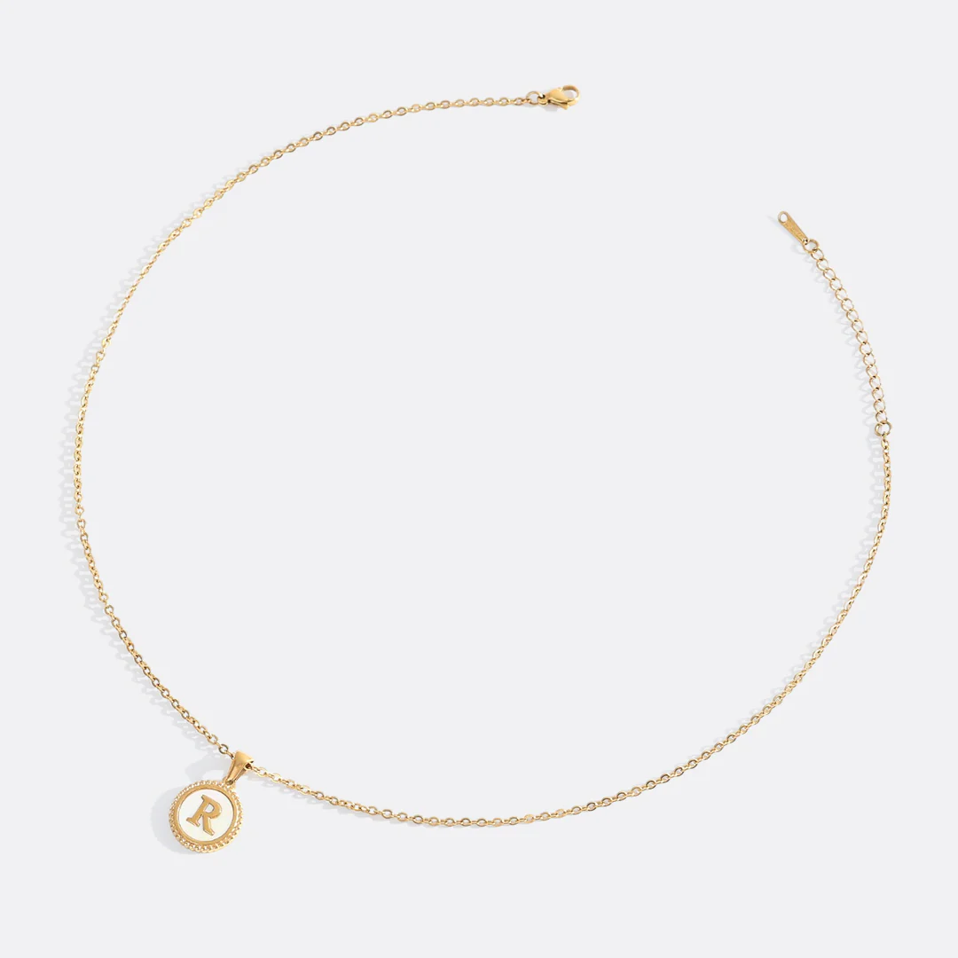 Mother of Pearl Disc Letter Necklace with Cable Chain - Image 42