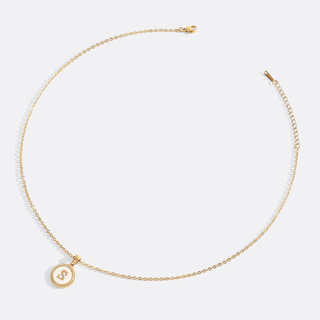Mother of Pearl Disc Letter Necklace with Cable Chain - Image 44