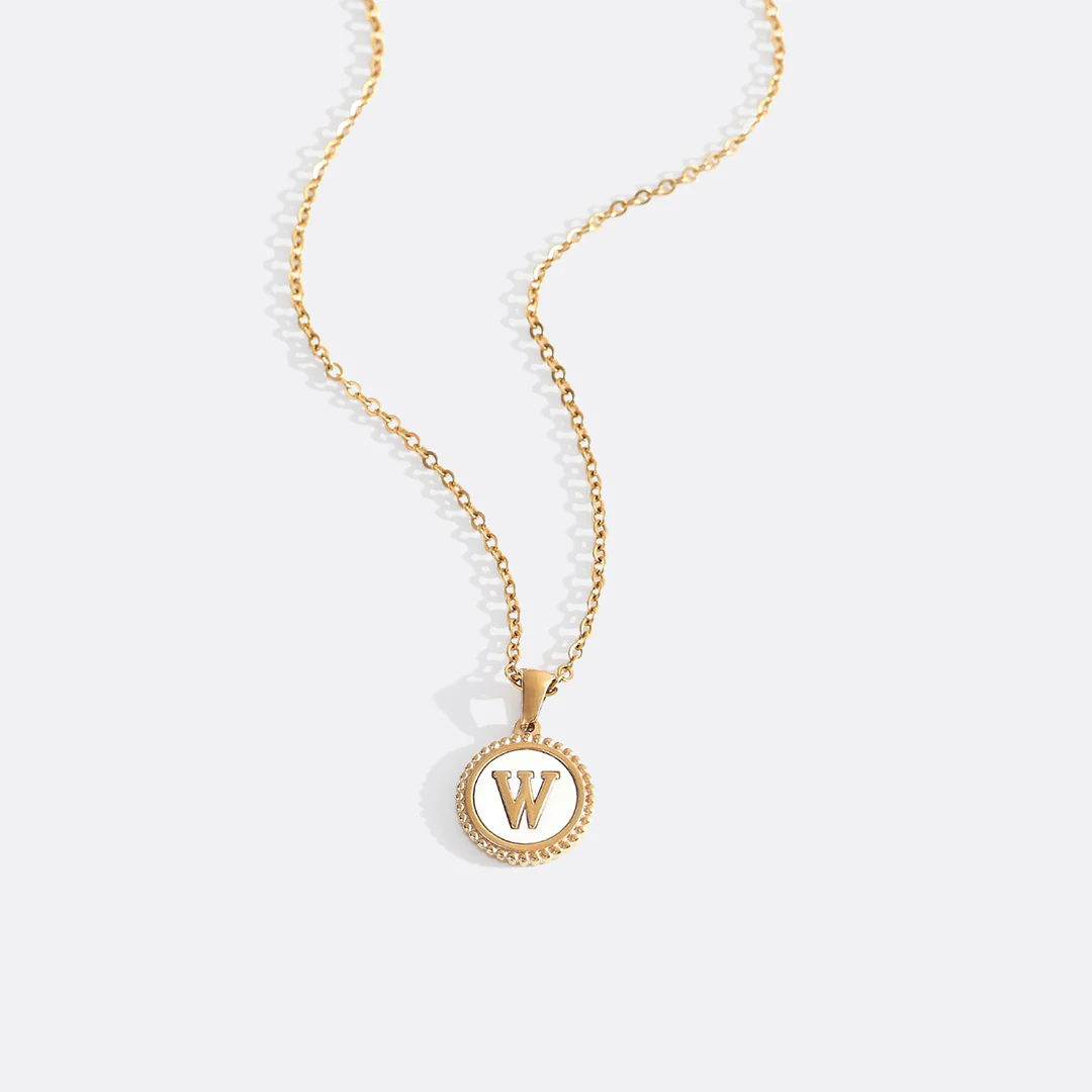 Mother of Pearl Disc Letter Necklace with Cable Chain - Image 50