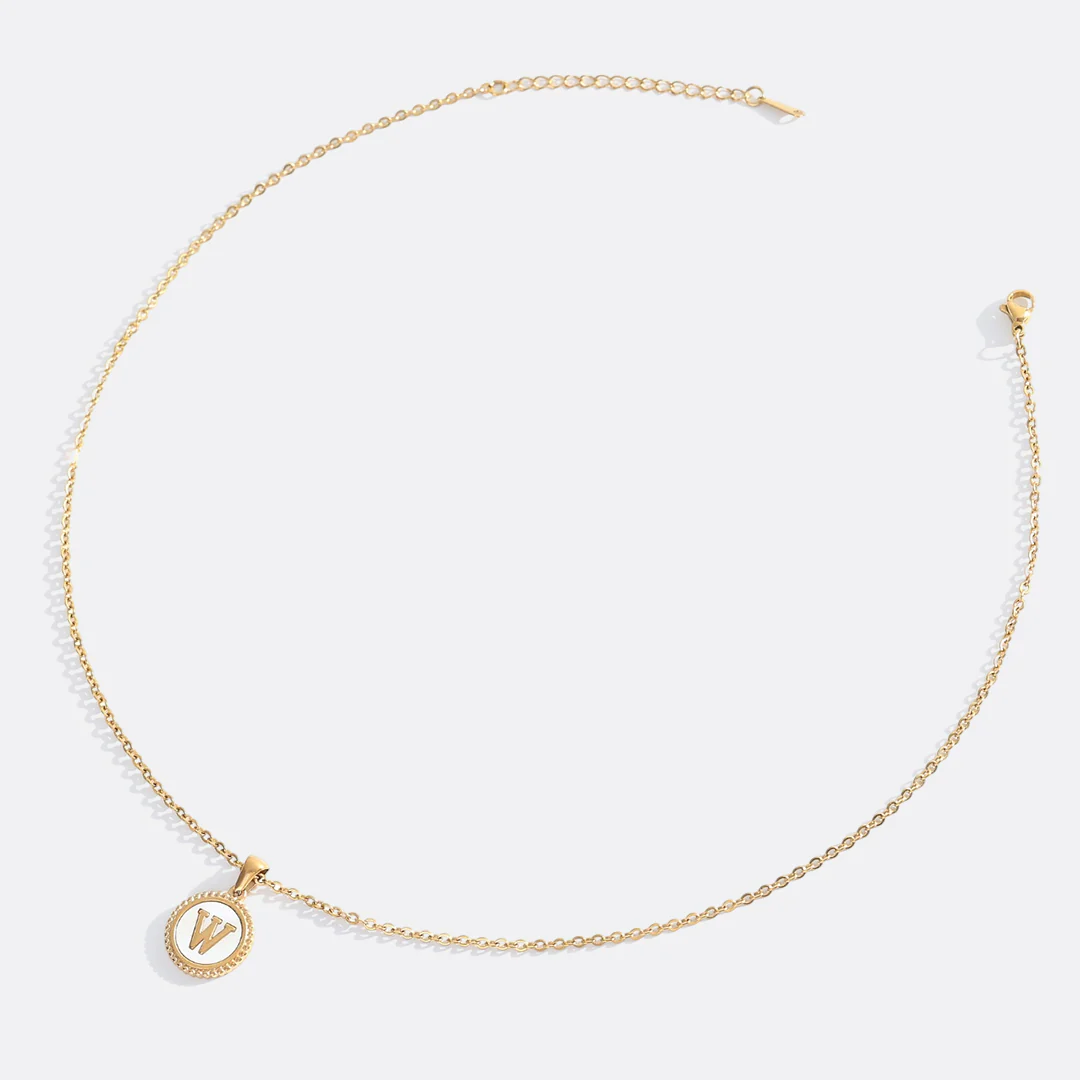 Mother of Pearl Disc Letter Necklace with Cable Chain - Image 51