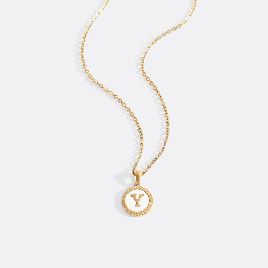 Mother of Pearl Disc Letter Necklace with Cable Chain - Image 54