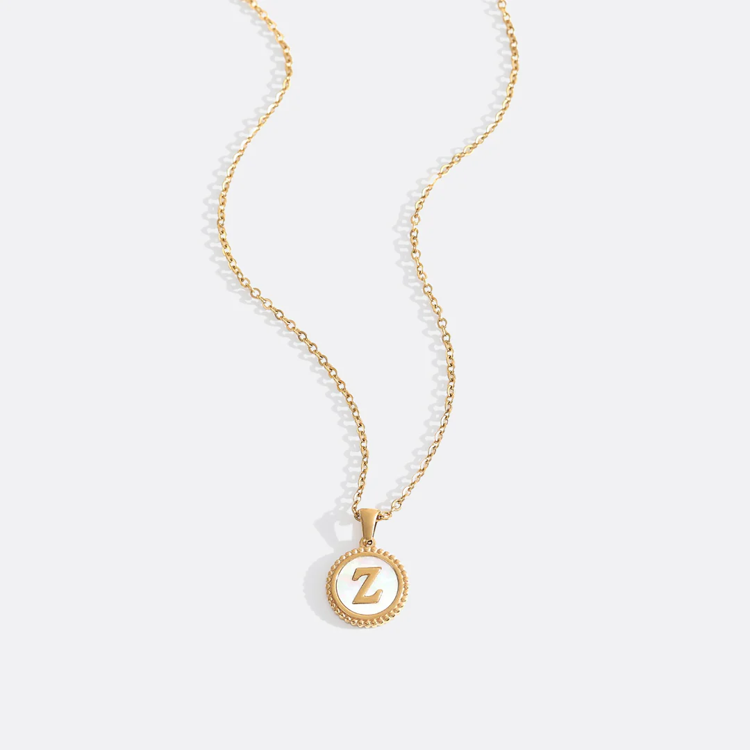 Mother of Pearl Disc Letter Necklace with Cable Chain - Image 56