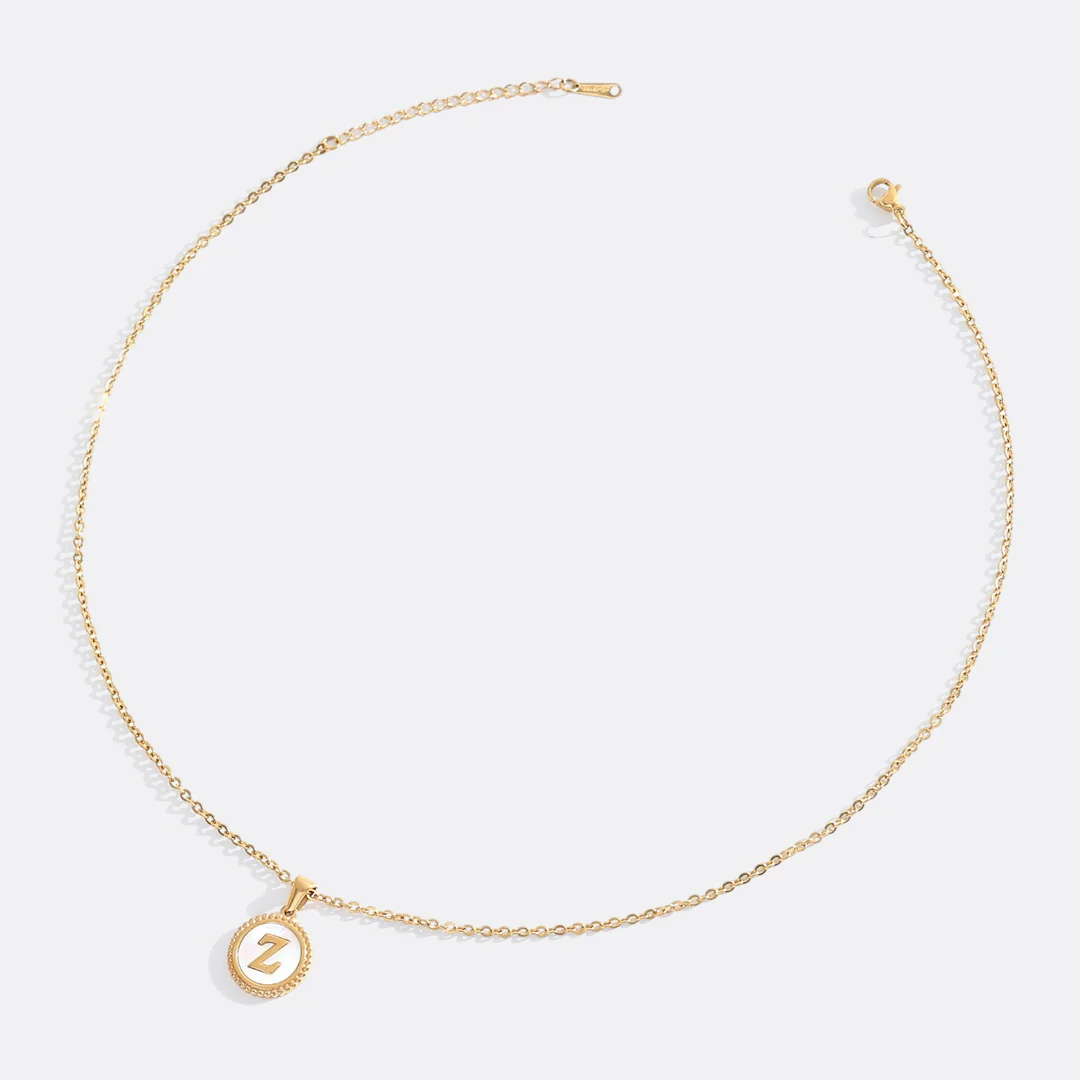Mother of Pearl Disc Letter Necklace with Cable Chain - Image 57