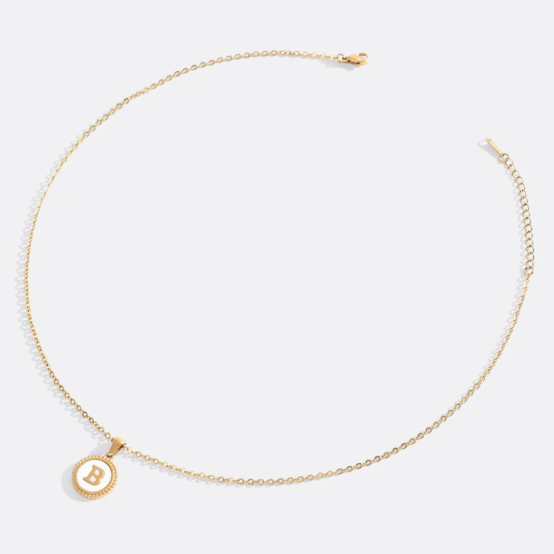 Mother of Pearl Disc Letter Necklace with Cable Chain - Image 8