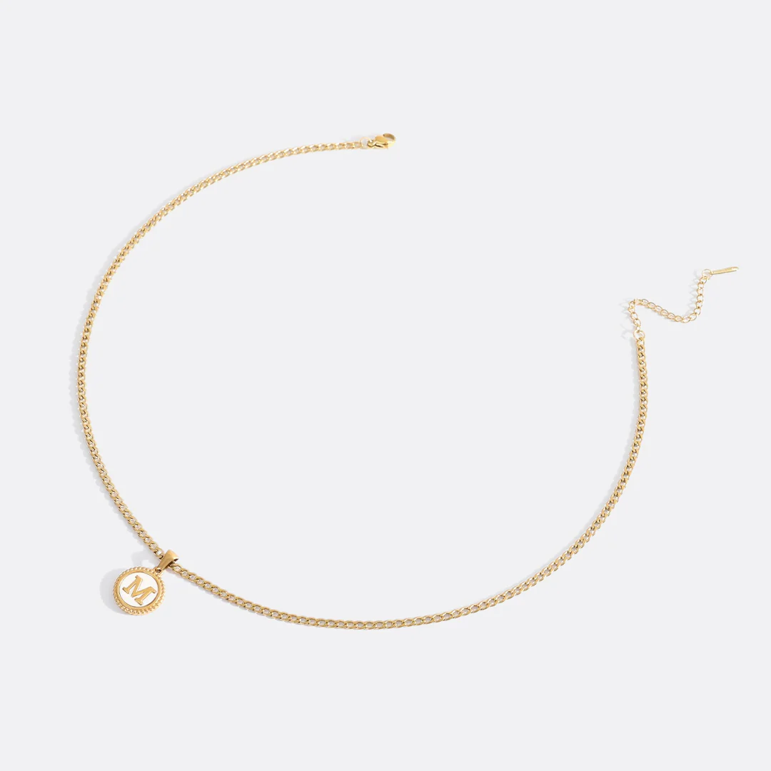 Mother of Pearl Disc Letter Necklace with Cuban Chain - Image 30