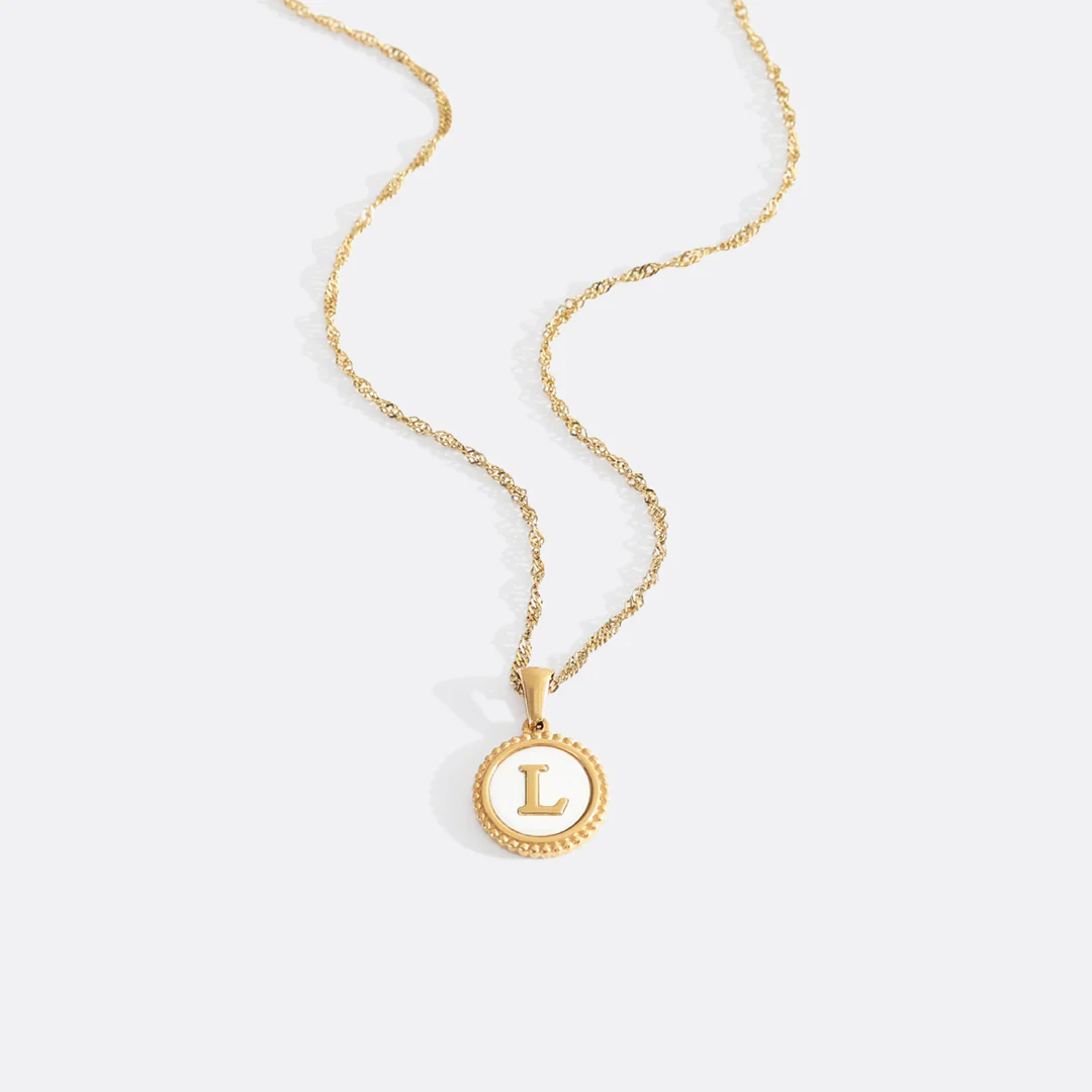 Mother of Pearl Disc Letter Necklace with Twist Chain - Image 13